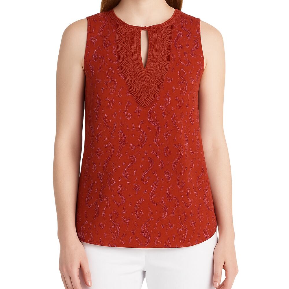 Daniel Rainn Orange Quin Keyhole Crochet Top in Orange NWT Size Small Petite PS